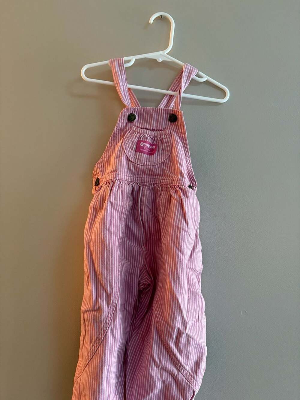 Vintage OshKosh B'gosh Pink Hickory Stripe Overalls Made in USA Size 4T